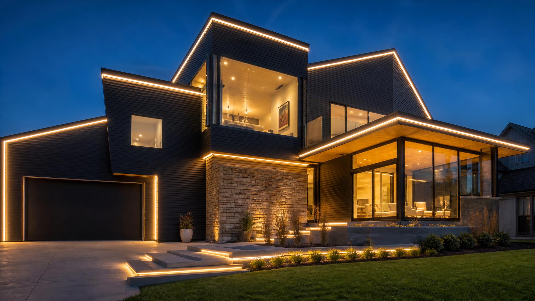 Clean custom channel routing on a contemporary architect-designed roofline